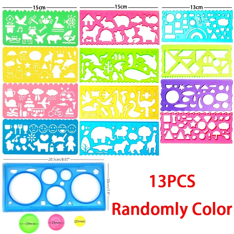 13 Pieces Kids DIY Drawing Toys Drawing Pad Template Plastic Ruler Art Craft Kids Learning Toys Educational Gifts for