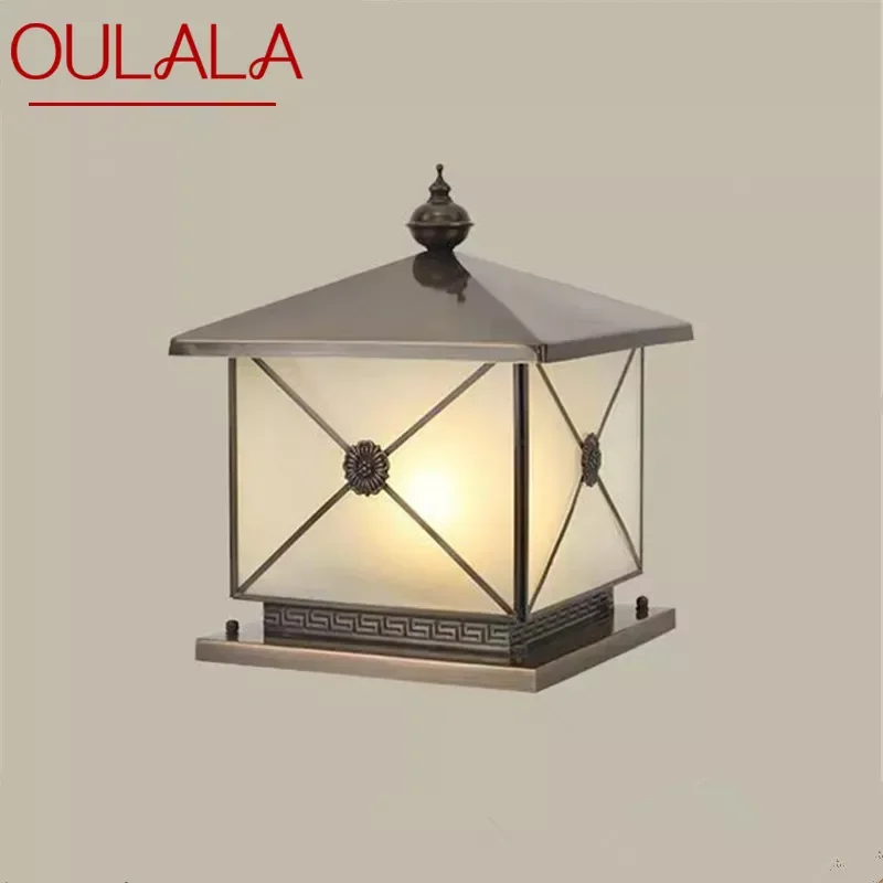 

OULALA Outdoor Electricity Post Lamp Vintage Creative Chinese Brass Pillar Light LED Waterproof IP65 for Home Villa Courtyard