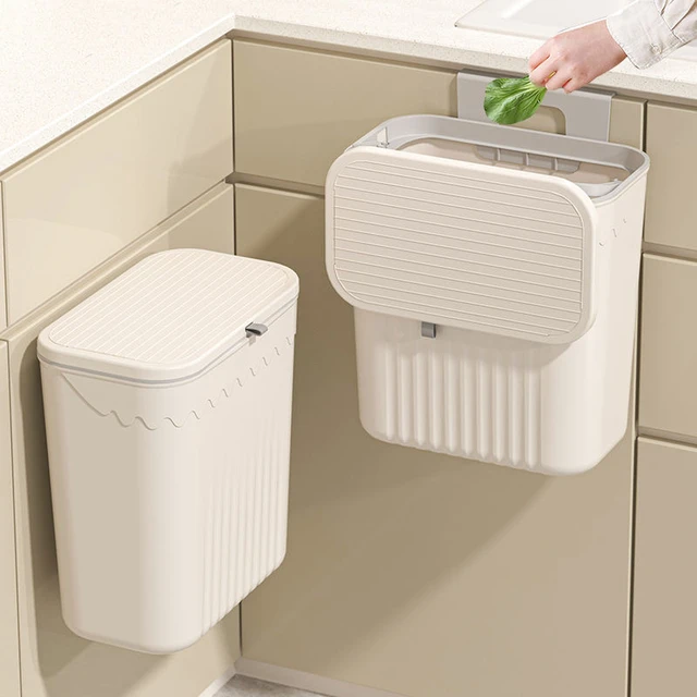 Cubo de basura colgante montado en la pared, para cocina, puerta de  armario, baño, con tapa