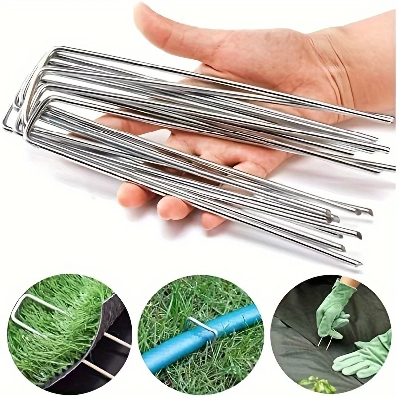 galvanized landscape staples, outdoor decorative stakes, anti weed barrier fabric anti rust staples, U-shaped tent