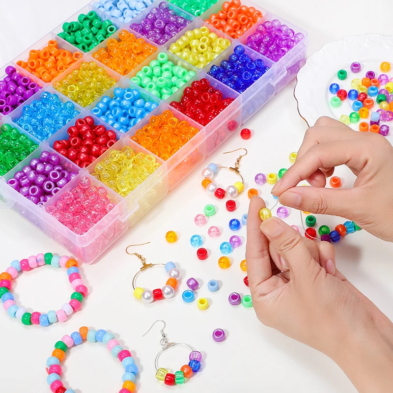 2800pcs Pony Beads Kit 24 Colors Rainbow Kandi Beads Set Large Hole Hair Beads For Bracelets Necklace Keychain Jewelry Making