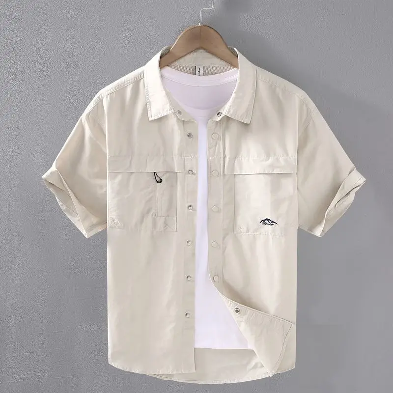 2024 Elegant Fashion Harajuku Slim Fit Ropa Hombre Loose Casual Sport All Match Outerwear Square Neck Button Short Sleeve Blusa