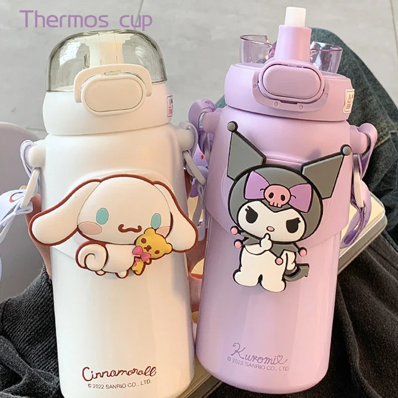 

Sanrio Kuromi Cinnamoroll Thermos Cup Sippy Cup New Kawaii Simple High Value 316 Stainless Steel Large Capacity with Straw Gifts