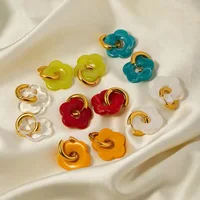 Cute Resin Colorful Flower Charms Earring Gold Color Circle Ear Buckle Hoop Earrings Fashion Jewelry for Women 2