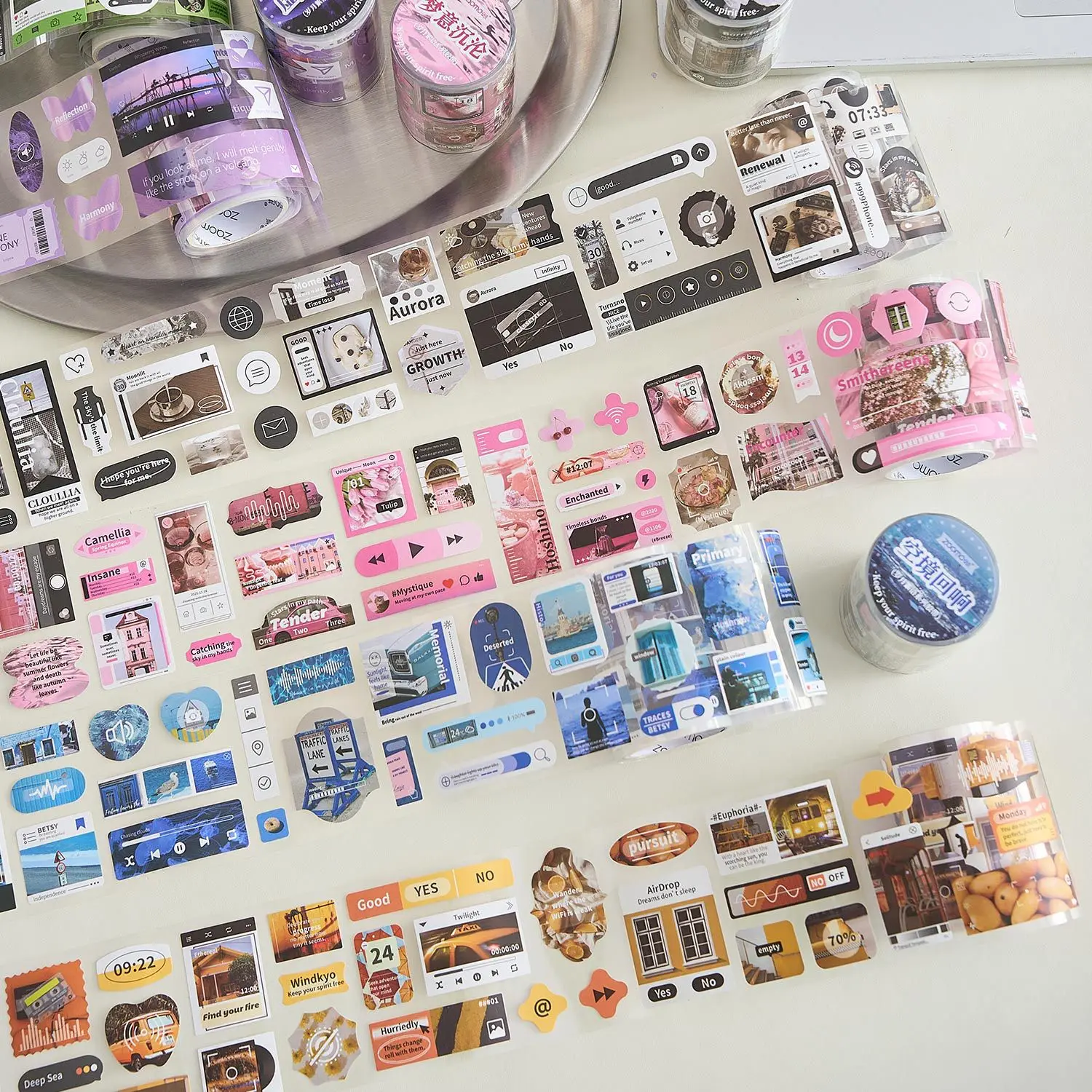 미스터페이퍼 3롤 타임 위스퍼스 시리즈 다이컷 PET 테이프 인스 스타일 인터페이스 데코 스티커 테이프 (저널, 스크랩북, DIY, 휴대폰 케이스용)