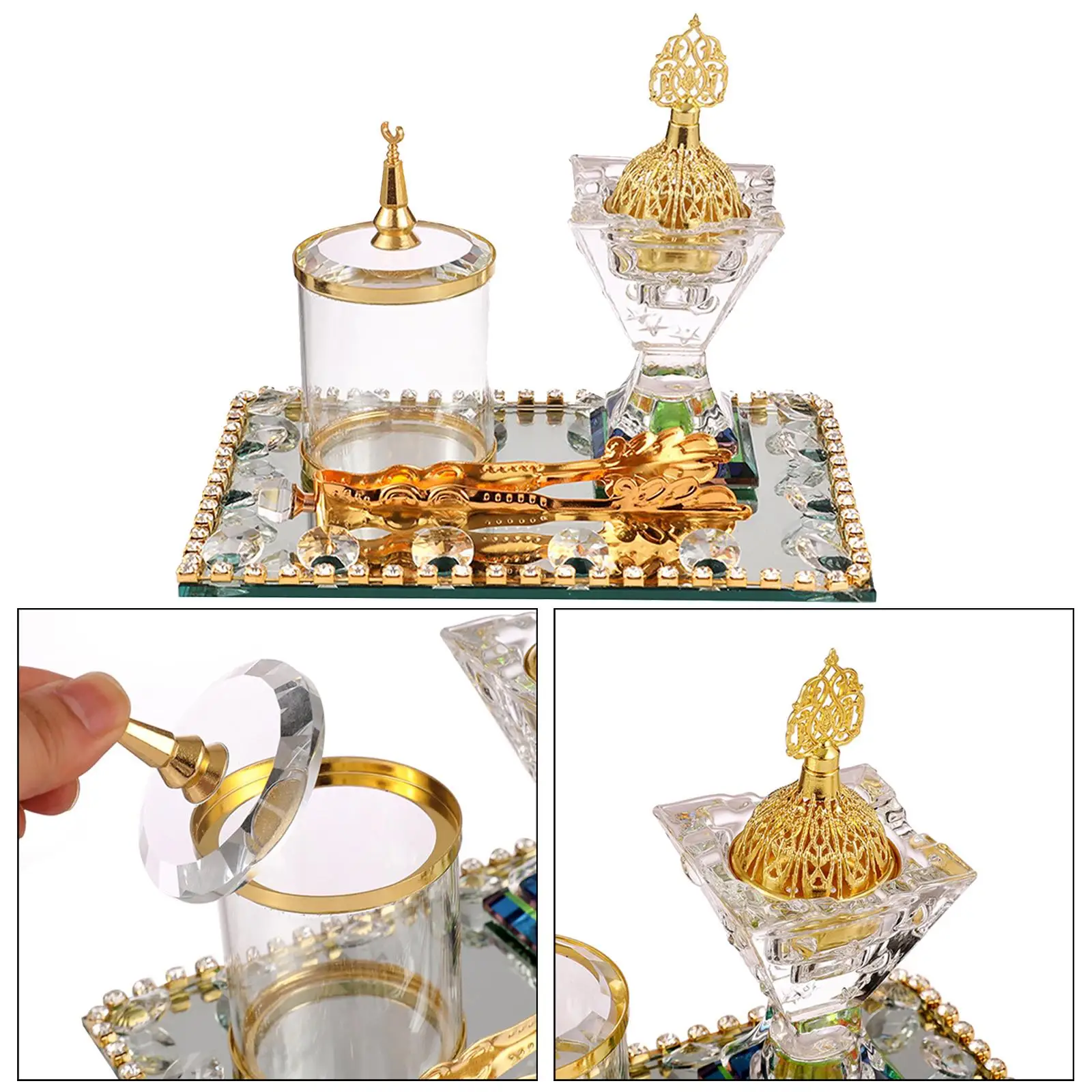 전통 아라비안 향 버너 거울 트레이, 클립 장식 향 거치대, 요가 데스크탑 홈 향수, 집들이 선물