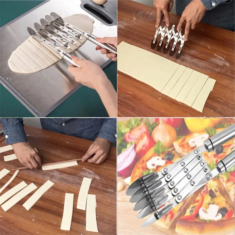 Description Picture 5 of item5 Wheels Cutter Dough Divider Side Pasta Knife Flexible Roller Blade Pizza Pastry Peeler Stainless Steel Bakeware Tools