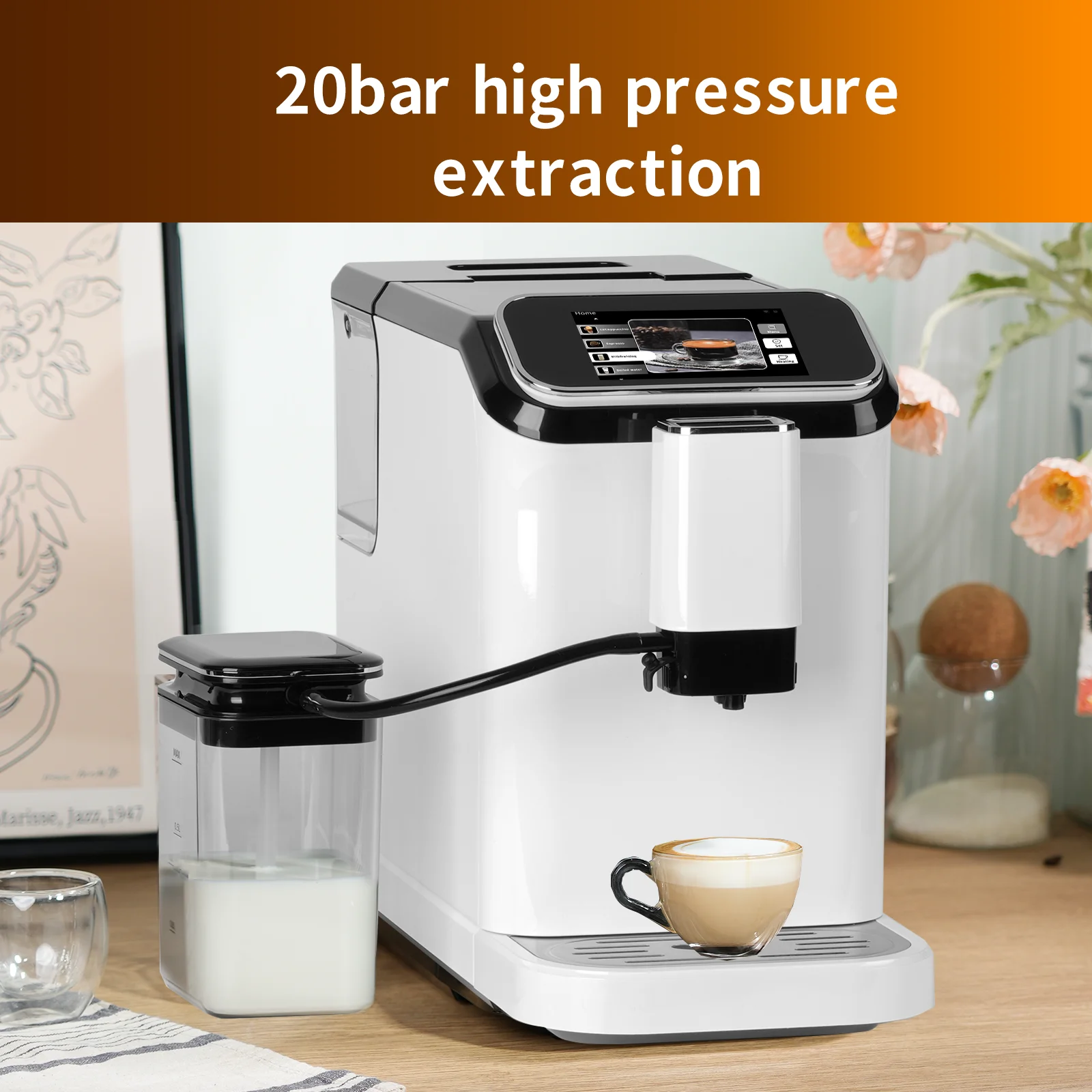 Mcilpoog WS-D5 Automatic Espresso Machine Built-In Milk Frother & Tank 12 Coffee Varieties Touchscreen Ideal For Home Use