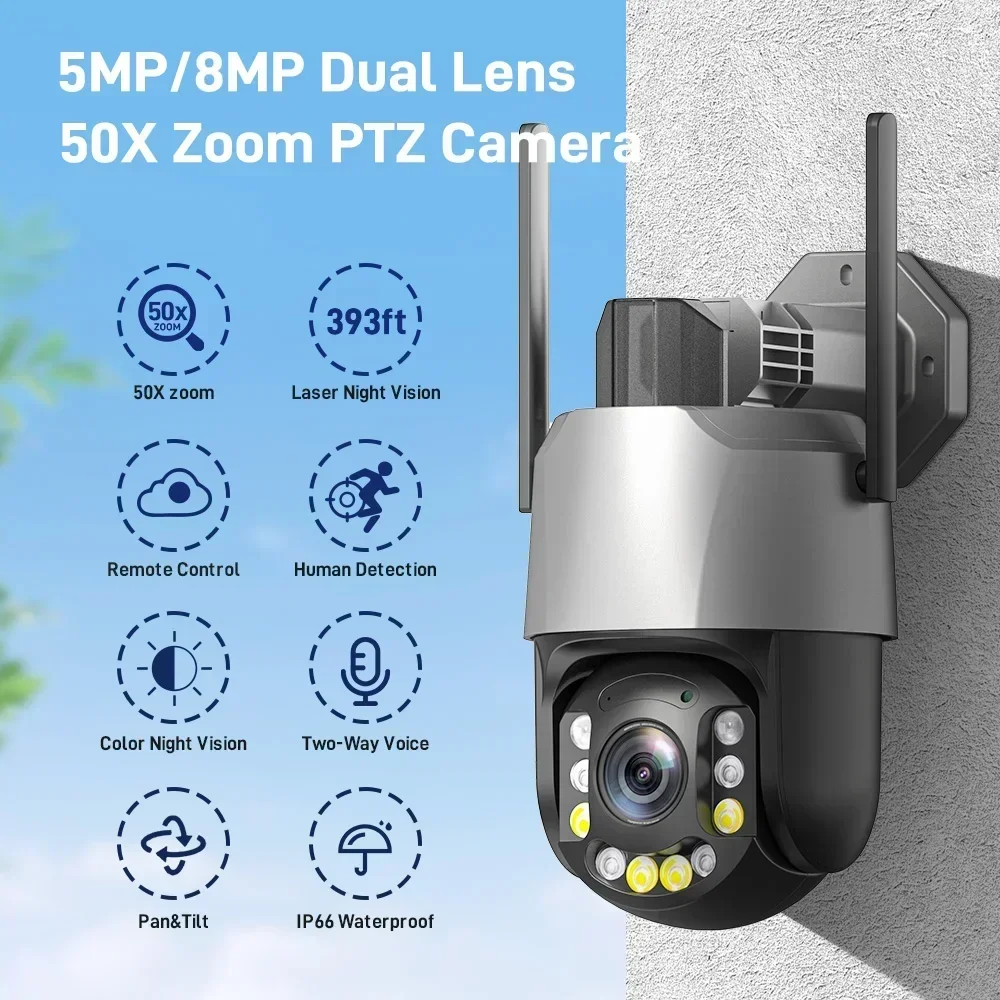 PEGATAH 5MP 8MP 50X Zoom PTZ Camera WiFi 4K Ultra HD 20X Outdoor Surveillance 120m Ultra Long IR Vision ONVIF Security Camera