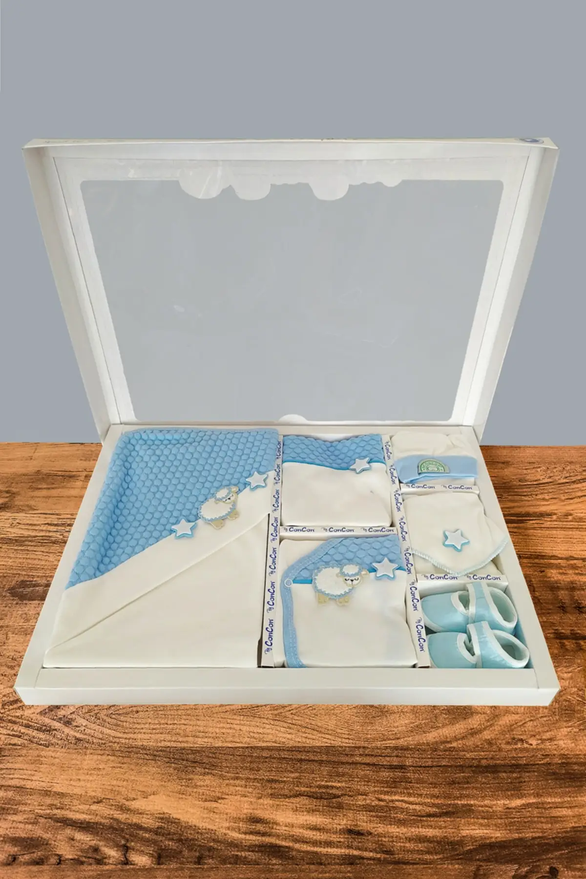 

Baby Boy Hospital Exit 10 Pieces Newborn Outfit Blue Natural Cotton Clothing Set Geometric Turquoise Bicycle Neck