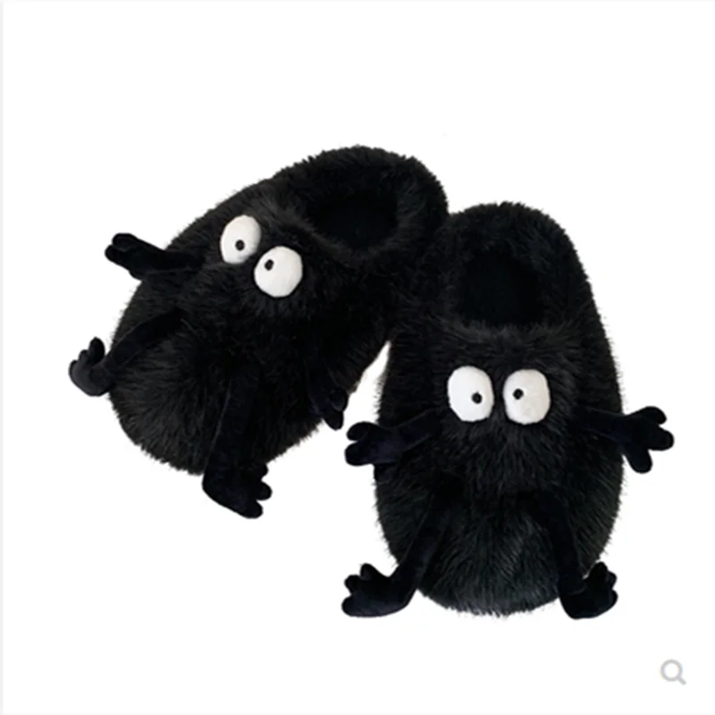 Ragazze E Ragazzi Cute Cartoon Briquet Pantofole Cover Heels Winter Indoor Crazy Shoes Black White Round Toe Slides Noiseless 35-45