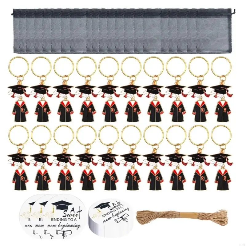 20 -teilige Abschlussschlüsselringe Set mit Geschenketiketten Mesh Bags Absolventen Souvenir Y08E – Detail 9
