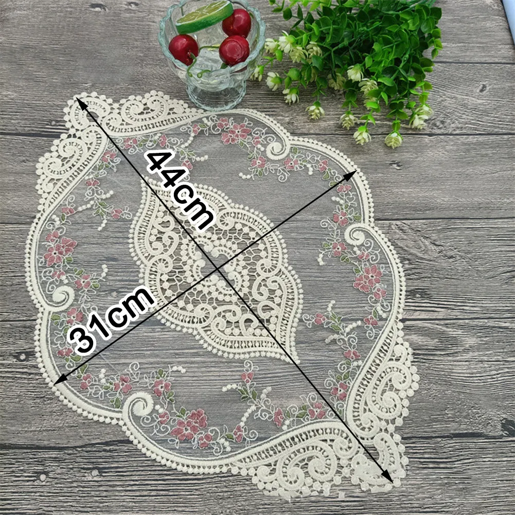 Rose Embroidered Placemat Tablecloth Lace Round Wedding Party Dinner Decor Vintage French Lace Pastoral European Style