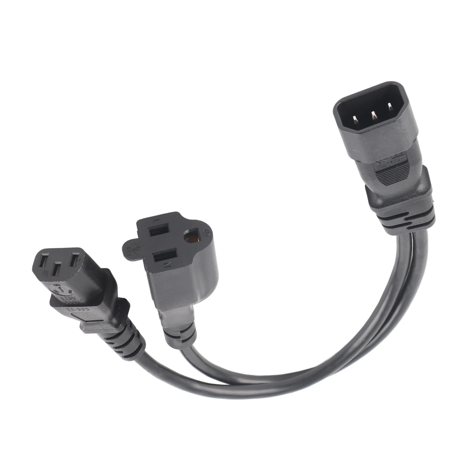 Power Cords C14 Male To C13 Nema 5‑15R Female Power Cord 10A 250V Safe Waterproof 1 in 2 Out One Time Molding For LCD Monitors