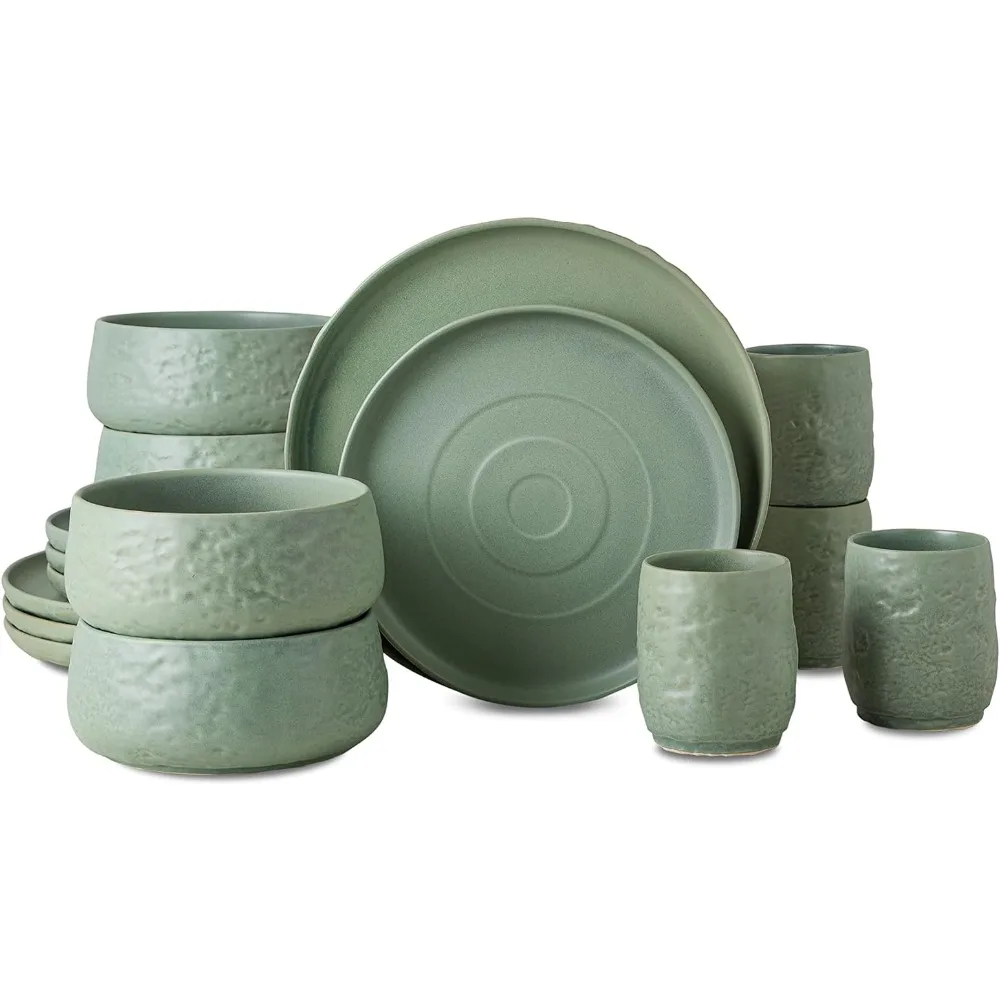 

Stoneware 16-Piece Dinnerware Set Dish Sage Complete Tableware Plates Dinner Sets Kitchen freight Free