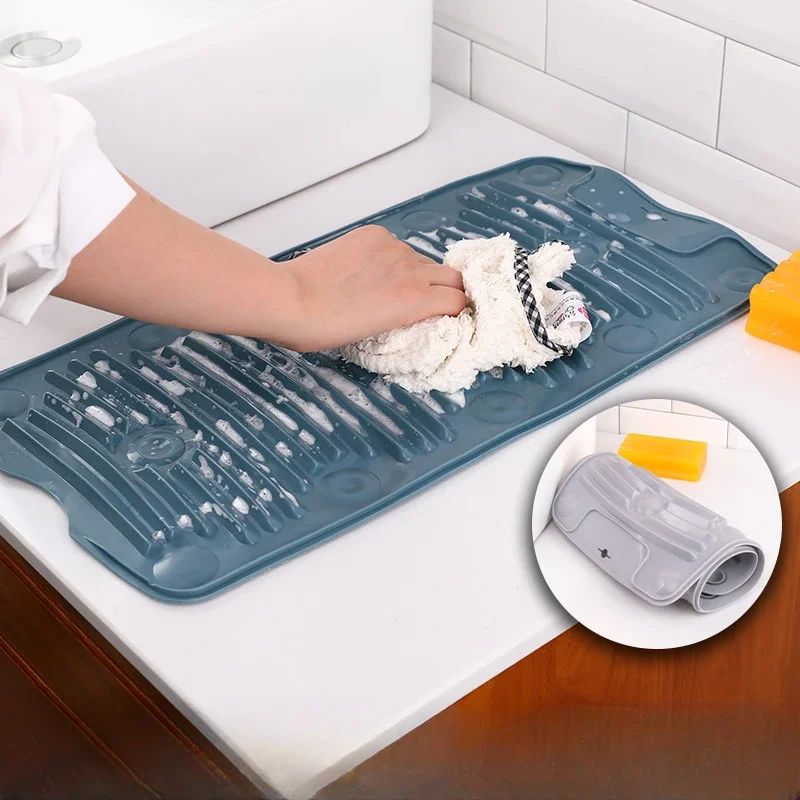 Silicone Washboard Household Small Washing Board Plastic Multifunctional Foldable Mini Soft Rubber Washboard Suction