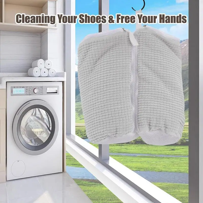 

Shoe Washing Bag Bag To Wash Shoes In Washing Machine 2PCS Reusable Zipper Thickened Chenille Soft Fluffy Laundry Bag For Any