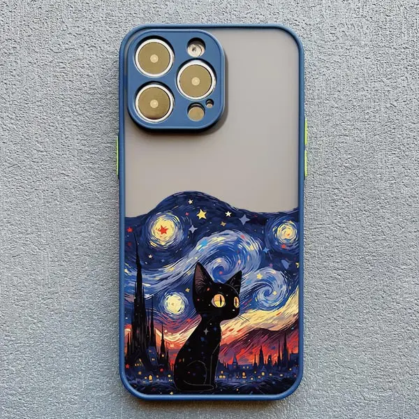 Artistic Black Cat Starry Night Shockproof Phone Case