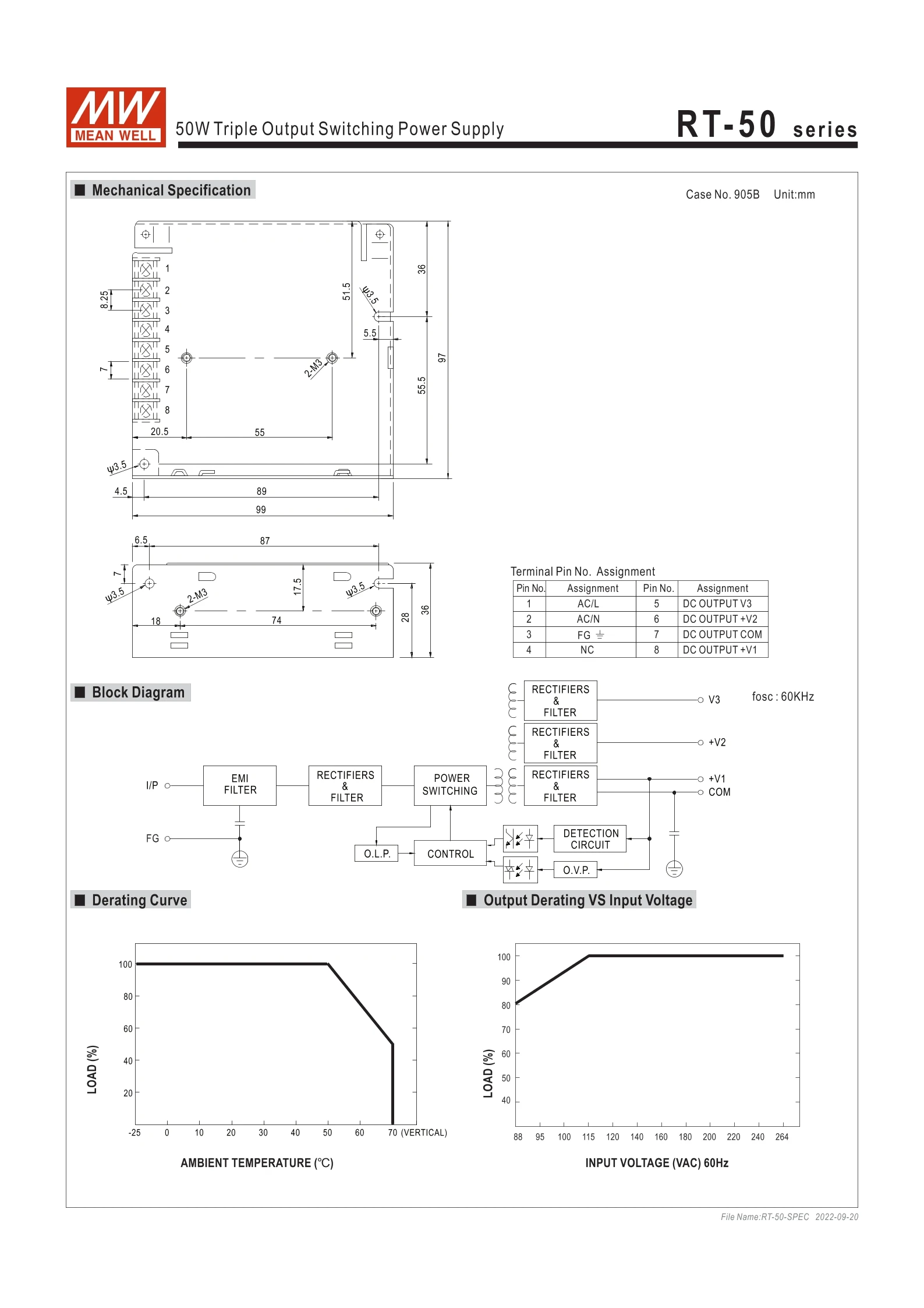 Description Picture 3 of itemMEAN WELL RT-50D 51W Triple Output Switching Power Supply RT-50 5V/3A 24V/1A 12V/1A