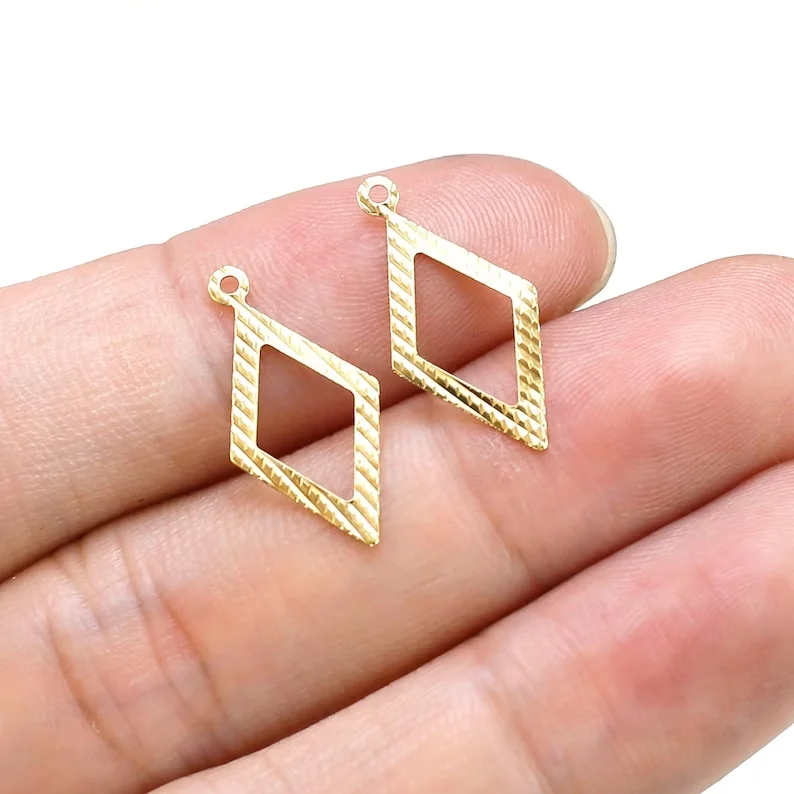

50pcs Textured Rhombus Earring Charms, Jewelry Charms, Earring Findings, 20.4x10mm, Brass Stampings, Jewelry Supplies R172
