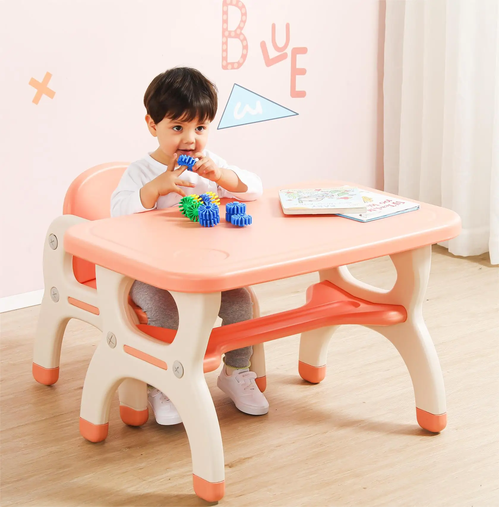 

Premium Kids pink color Learning Desk and Chair Set Ideal for Preschoolers, Home Use, and Kindergarten (One desk and Two Chairs)