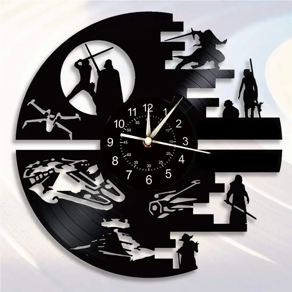 Science Fiction Movie Theme Clock Vinyl Record Wall Clock LED Night Light Home Decoration 7 Color Nightlight Wall Boy Gift