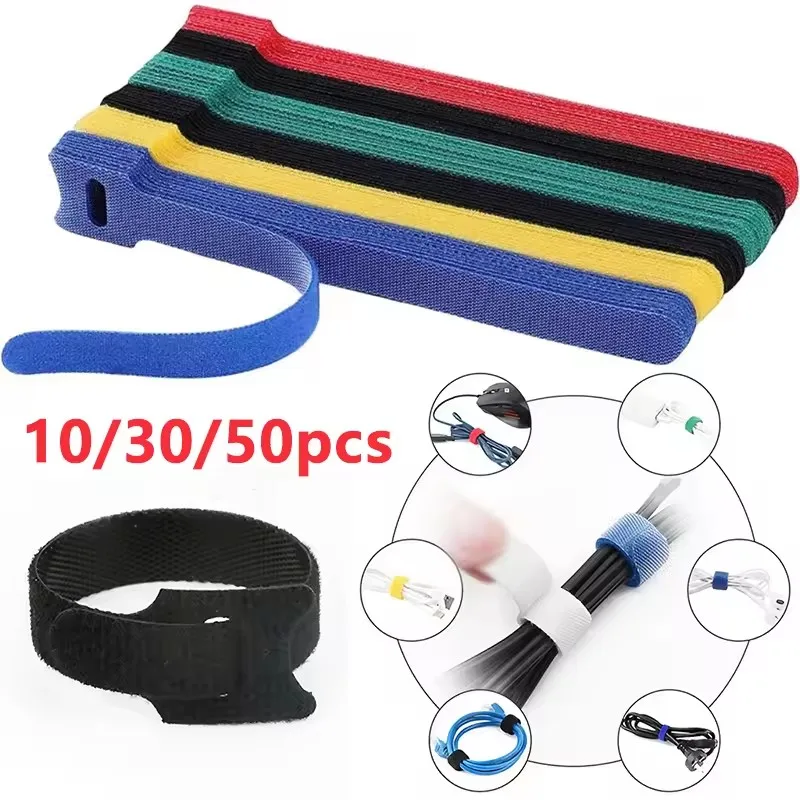 Multi-Purpose Fastener Cable Straps 10/30/50pcs Tape Cable Ties Reusable Hook Loop Strips Wire Ties Cables Organizer Cord Wraps