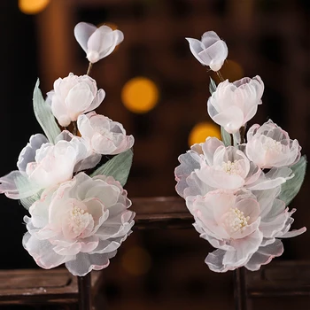 Fermaglio per capelli con fiore in seta da sposa Forcina per fiori Decorazioni Hanfu cinesi vintage Mollette floreali Copricapo da sposa retrò Copricapo regalo
