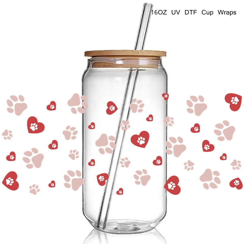 5+ Cute Dog Lover Dog Mum Print 3D UV DTF Transfer Stickers Libbey Cup Wrap Iron Glass 16oz Use