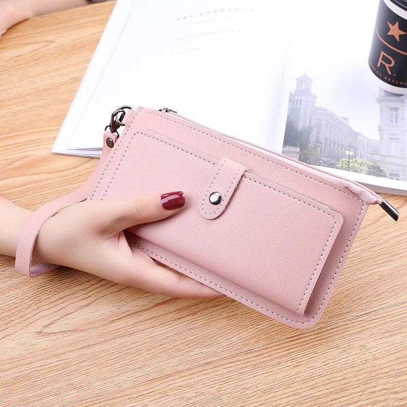Ladies Wallet Long Fashion Dark Buckle Wallet Large Capacity Card Holder Coin Purse Leather Bag Purses for Women New PU