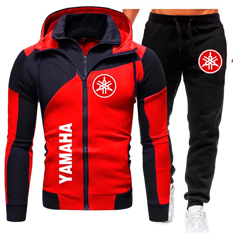Yamaha Men's Tracksuit Yamaha Logo Print Zip Hoodie and Pants Sets Men