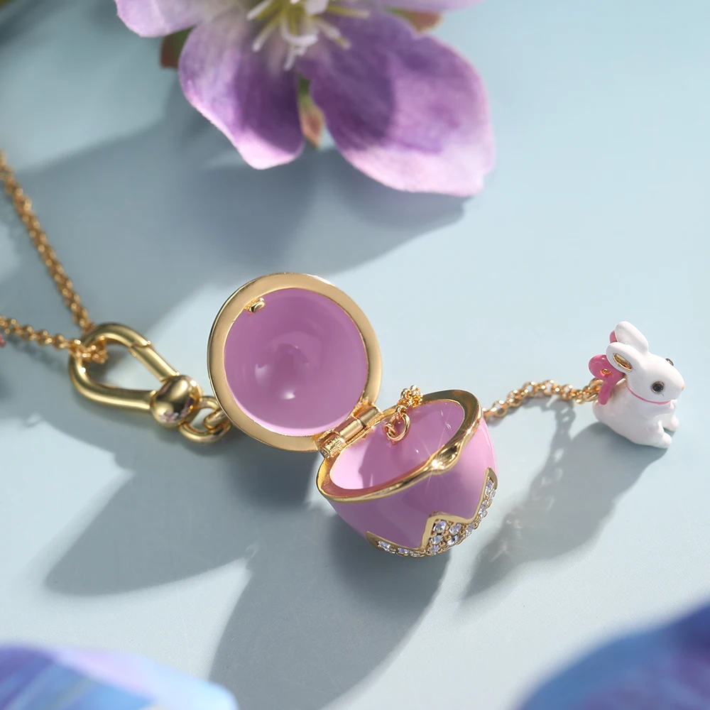 Fashion Openable Enamel Easter Egg Rabbit Pendant Necklace for Women Elegant Niche Party Jewelry Keychain Pendant Valentine Gift 3