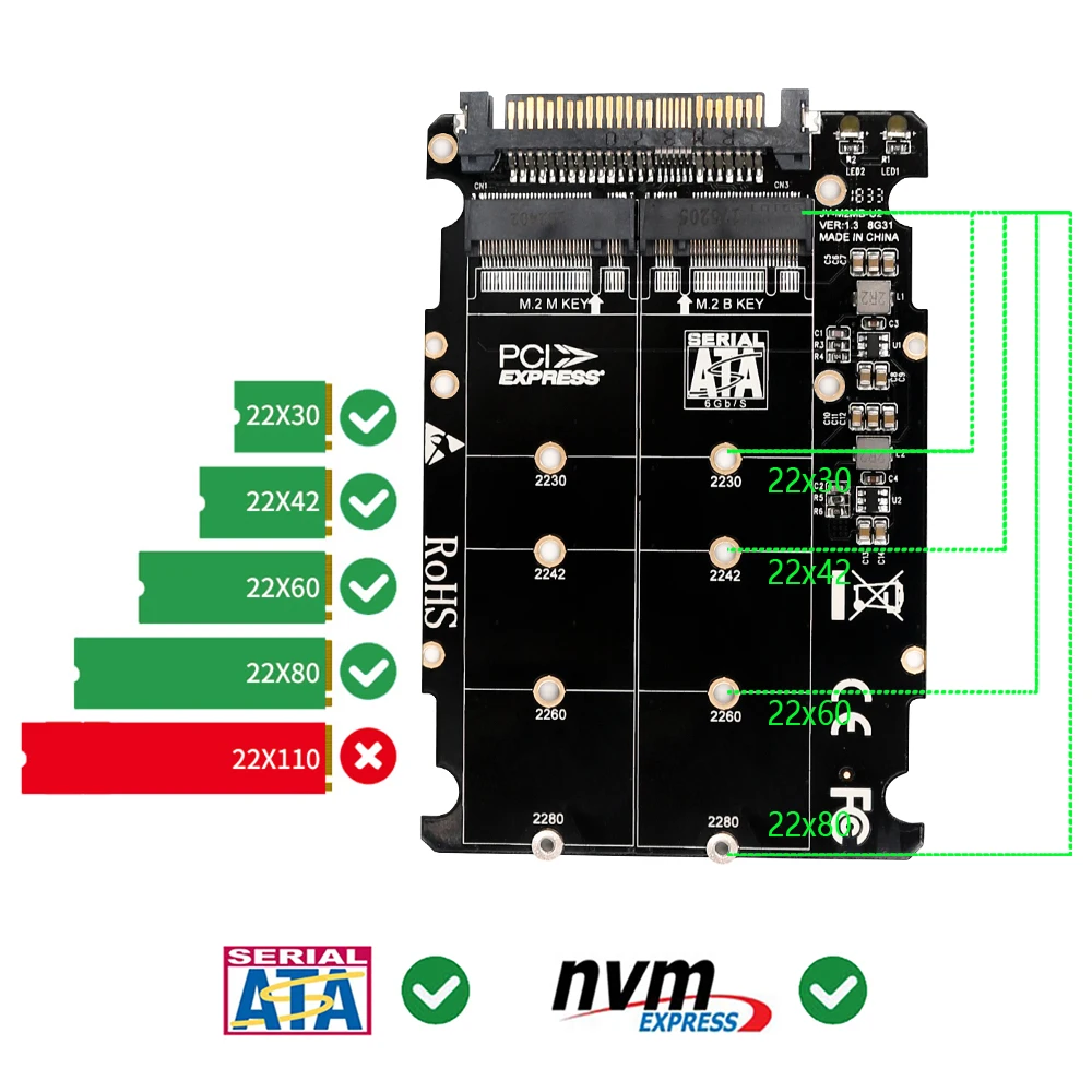 Ssd para U.2 Adaptador 2in1 M.2 Nvme e Sata-ônibus Ngff Ssd para Pci-e U.2 Sff8639 Adaptador Pcie m2 Conversor para Computadores de Mesa M.2 - Imagem 5