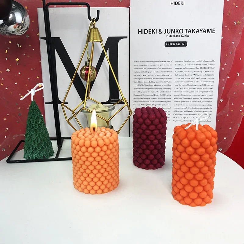3D Silicone Candle Mold Diy Bubble Cylindrical Candle Decoration Plaster Cement Resin Casting Mould Spherical Craft Making Tool