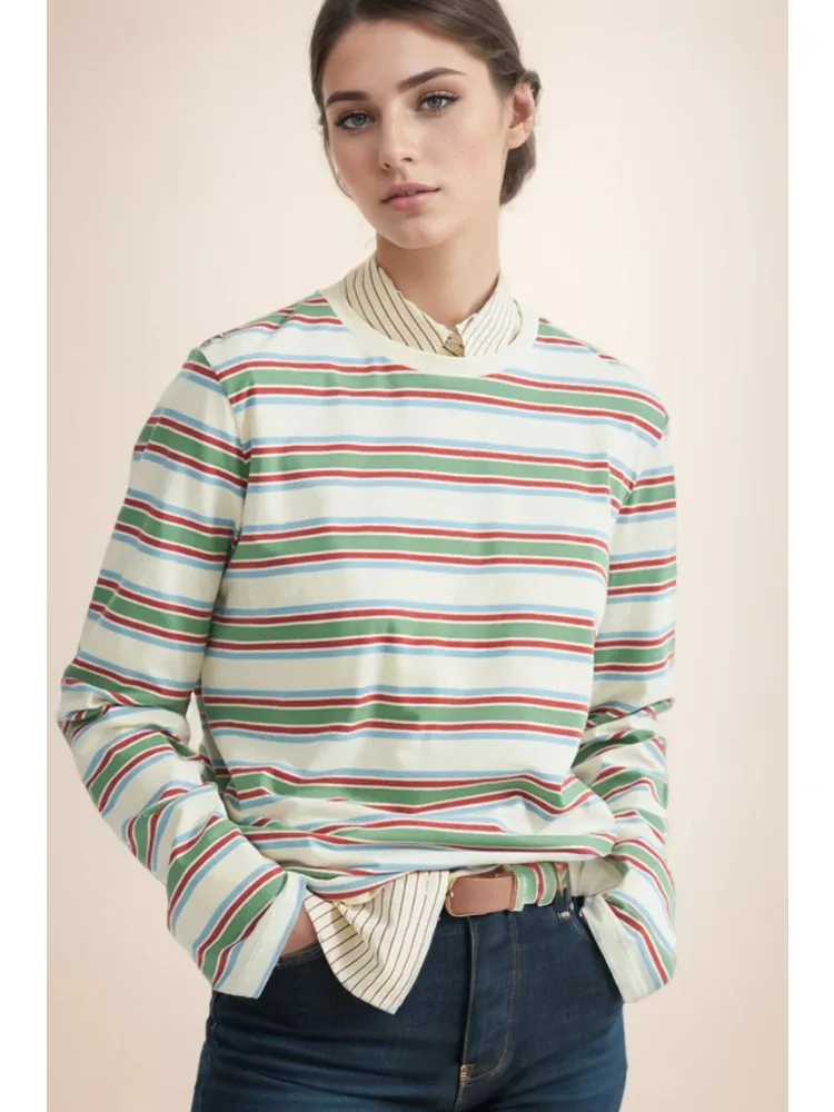 Polo Neck Cotton Crop Top Loose-Fit Chic Summer Pullover