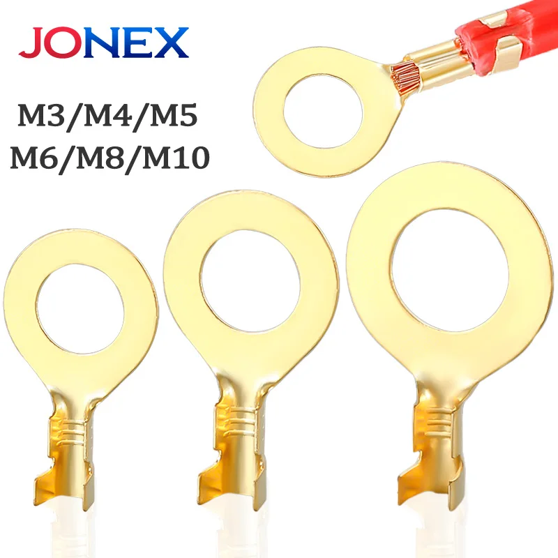 Ring Crimp Terminals Electrical Wire Connectors M3 M4 M5 M6 M8 M10 Round Brass Ferrule Lugs For Quick Splicing Cables 100PCS