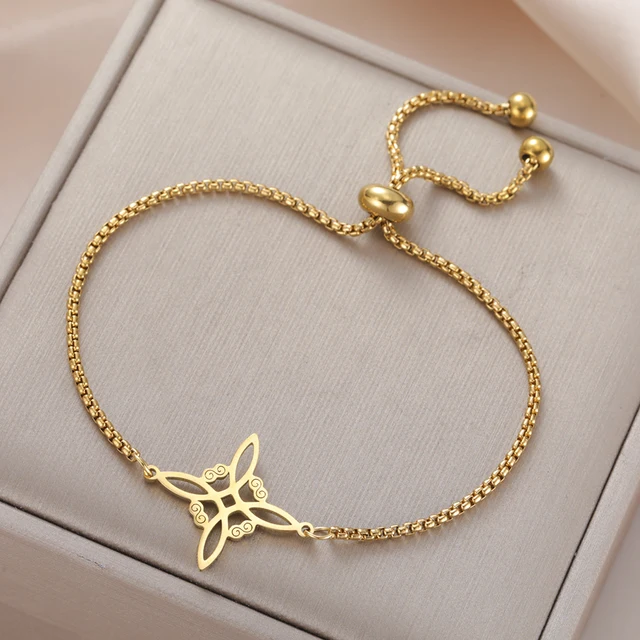 Dawapara – Bracelet à breloques avec nœud de sorcière pour femmes, amulette de Protection des nœuds celtiques, chaîne de perles en acier inoxydable, bijoux Wiccan de sorcellerie