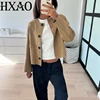 HXAO Khaki Fleece Jacket Outerwears 2024 Women Autumn Winter Long Sleeve Varsity Jacket Coat Ladies Fashion Casual Office Jacket