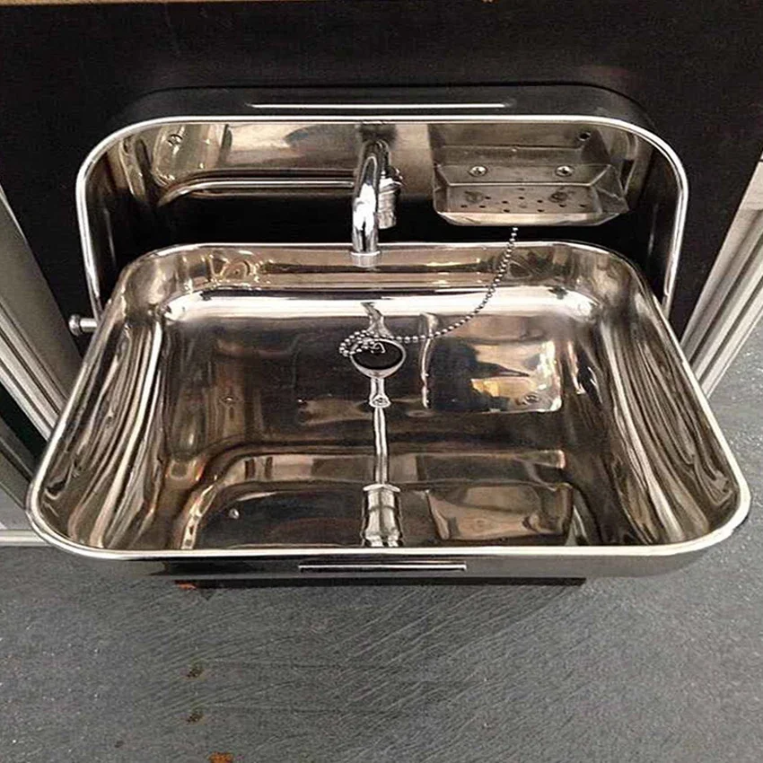 

RV 304 Stainless Steel Folding Sink with Integrated Faucet Apply to Caravan Camper Boat Wall-mounted Sink 370*390*(180/375)mm