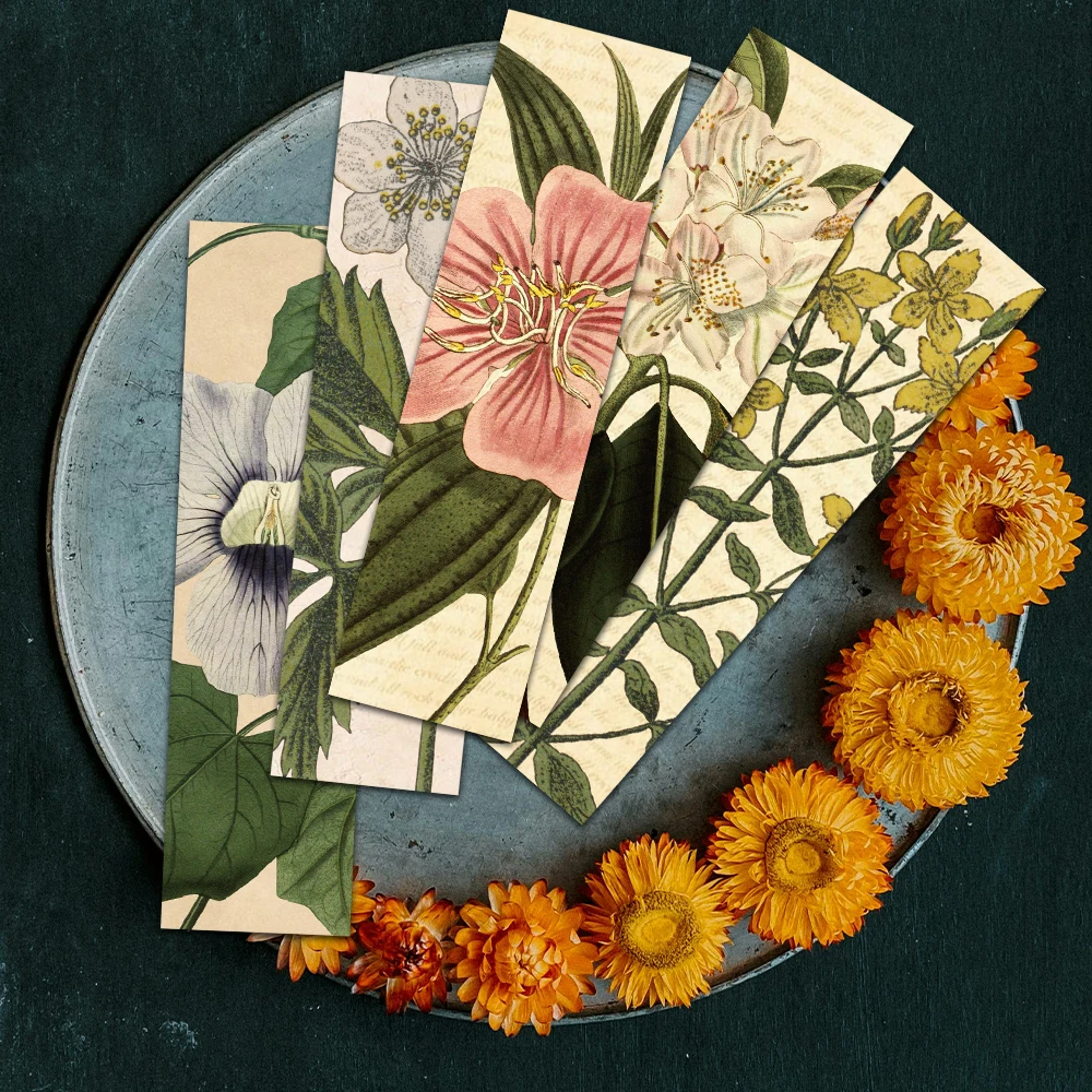 30 Stück Retro ästhetische grüne Pflanzen Blumen Papier Lesezeichen Studenten Leser Geschenk Bibliothek Büro Buch Journal Seitenmarkierungen – Detail 8