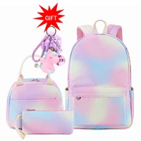 Child Girl Backpack Elementary Student Bag Rainbow Kids Bookbag Teen Girls School Bag with Lunchbox Pencil Case Waterproof 1