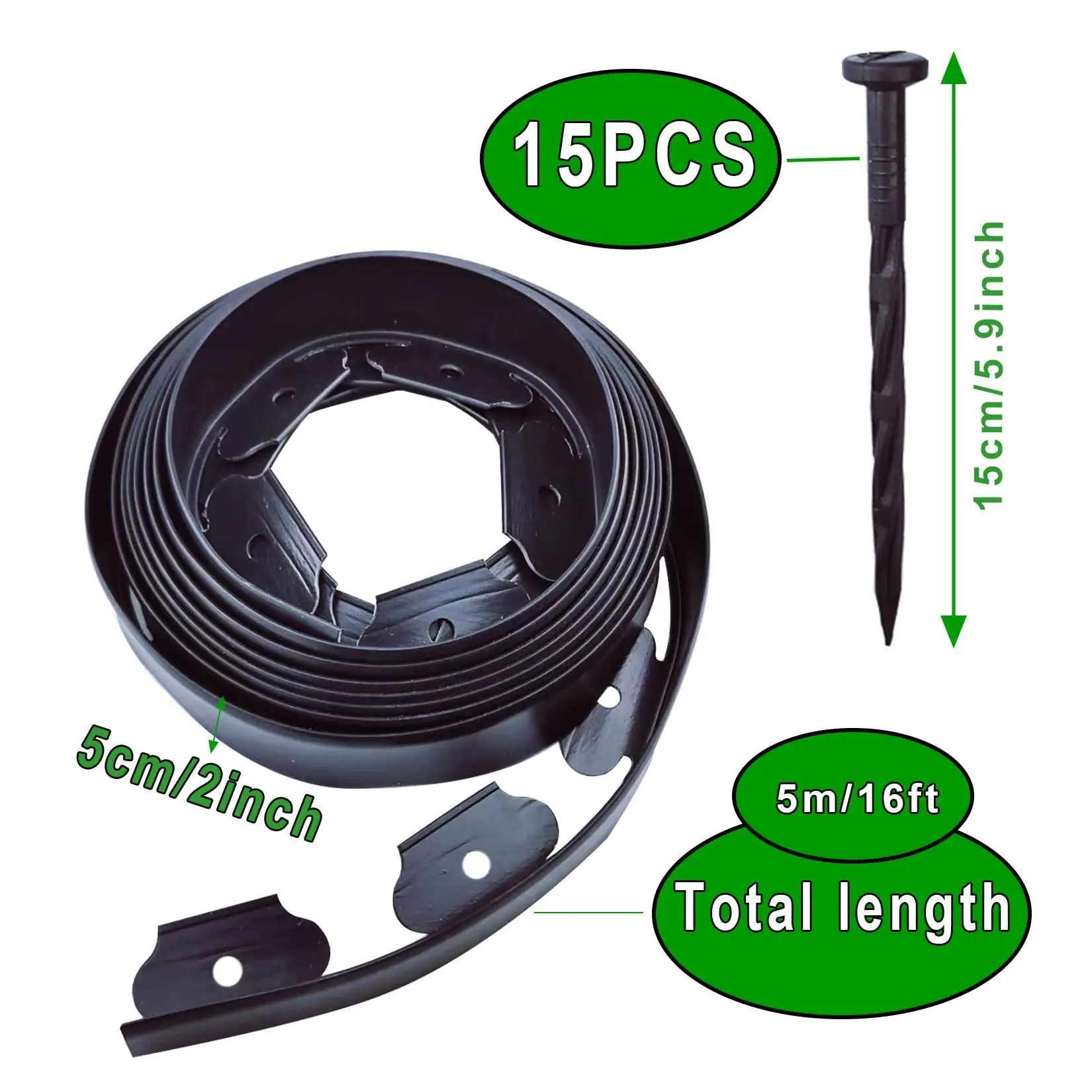 Einfach zu installierendes PE-Gartenkanten-Set aus Kunststoff mit stabilen Ankern – langlebige Rasengrenzen für Landschafts- und Rasentrennung