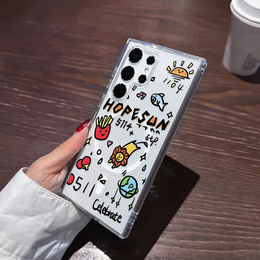 Magnetic Phone Case with Vibrant Hand-Drawn Doodles Design