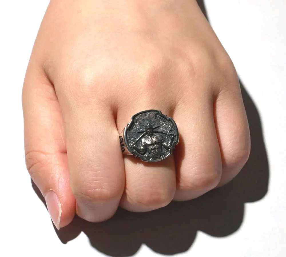 16g Ring Soldier Warrior Cossack Trident Artistic Relief Gifts for Men and Dads  Customized 925 Solid Sterling Silver Ring Many