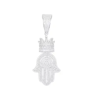 New Moissanite Hand Crown Pendant Necklace 925 Sterling
