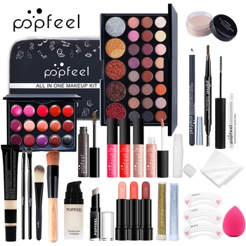 All in One Makeup Kit Full Makeup Kit Gift for Women Teen Girl Nude Eyeshadow Foundation Primer Brush Nude Lipgloss