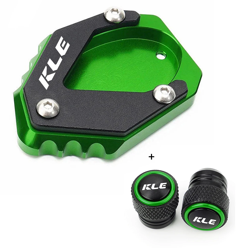 Motorcycle Foot Kickstand Side Stand Enlarger Pad & Tire Valve Cap CNC