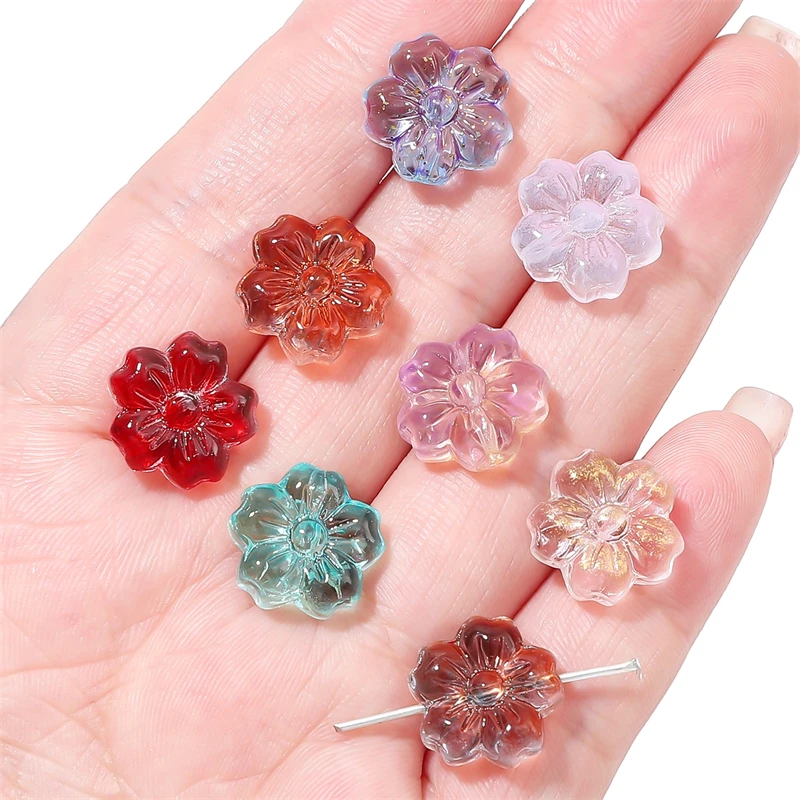 10pcs 14mm Crystal Glass Cherry Blossom Flower Beads Charm Loose Bead for DIY Craft Making Garment Apparel Supplies Decoration