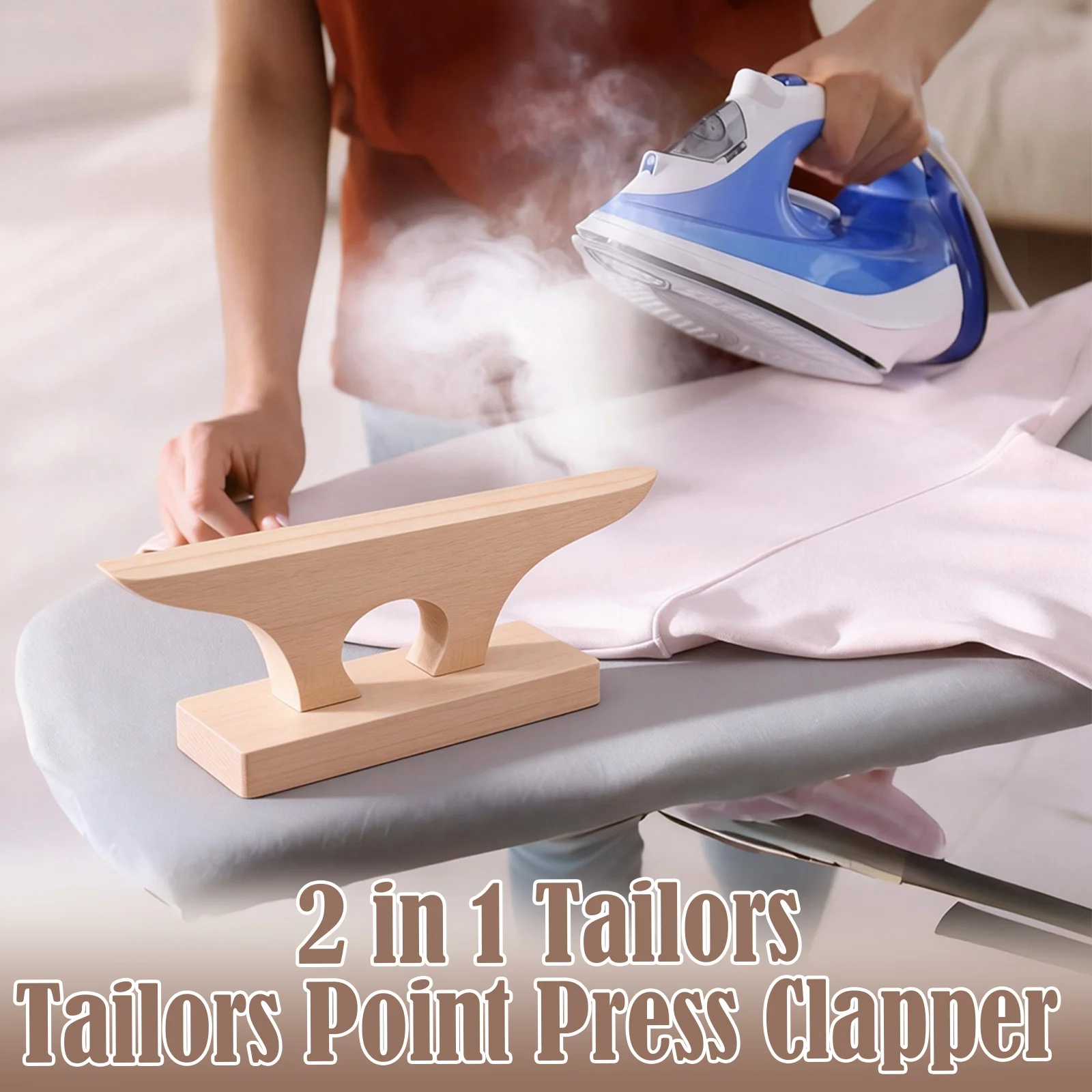 2 in 1 재단사 포인트 프레스 클래퍼, 이중 기능 너도밤나무 재단사 포인트 프레서 및 패브릭 솔기와 모서리용 두드림 블록