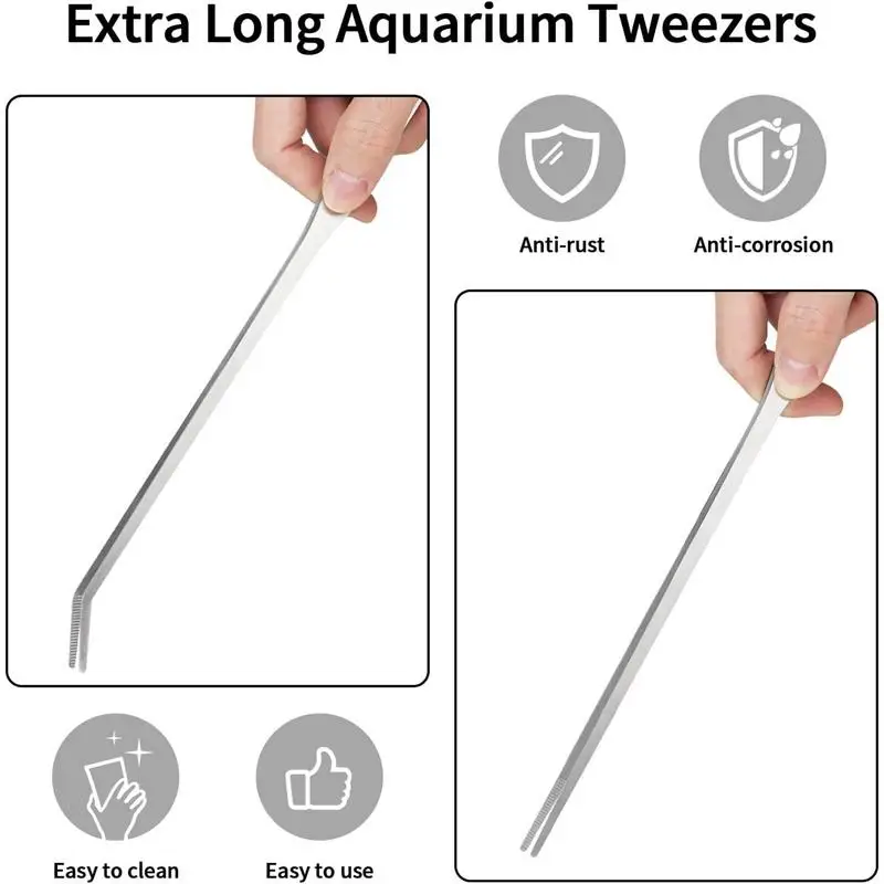 Long Aquarium Tweezers 2pcs Long Fish Tweezers Craft And Aquatic Plant Precision Tool Stainless Straight And Curved For Reptile